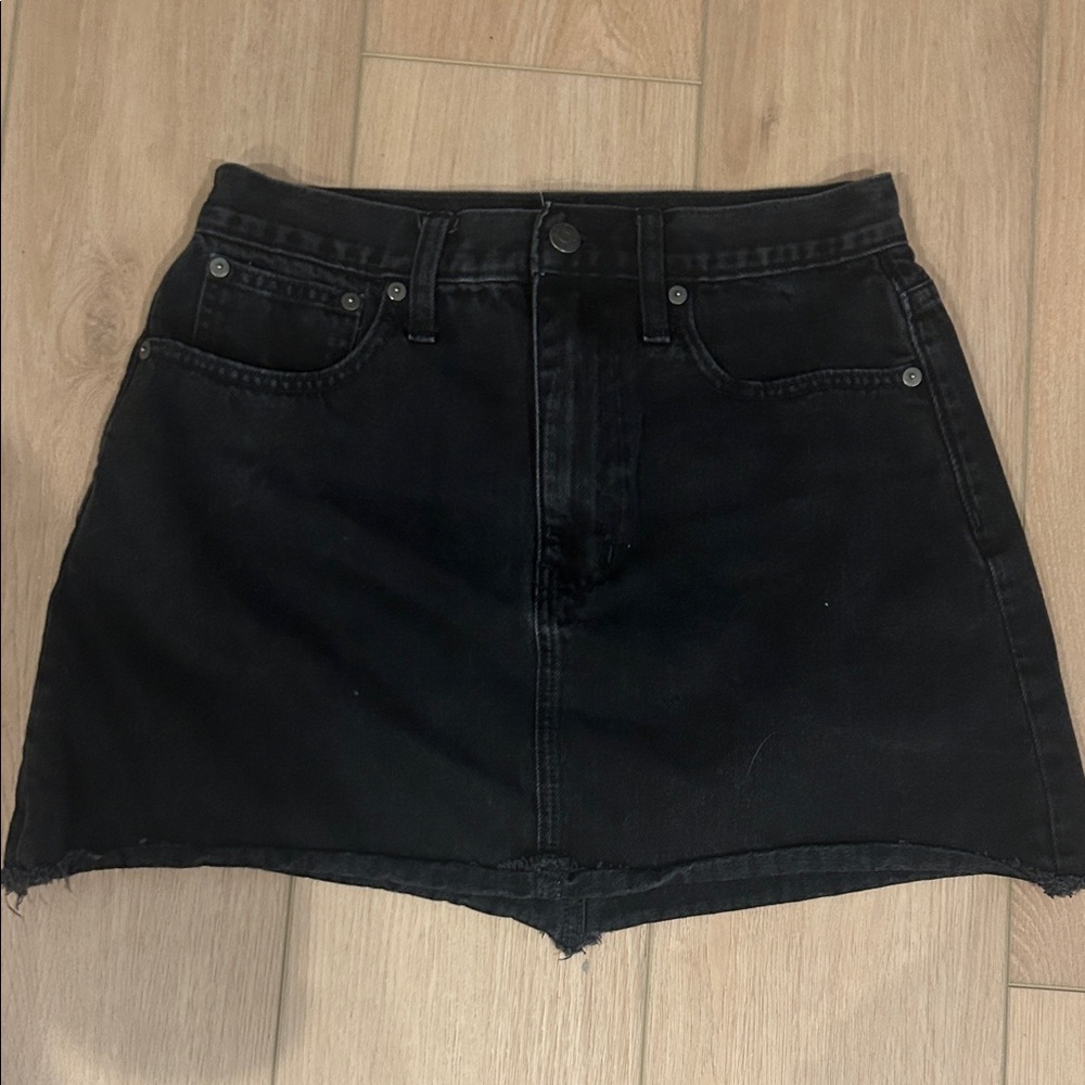 Madewell Black Denim Mini Skirt with Frayed Waistband